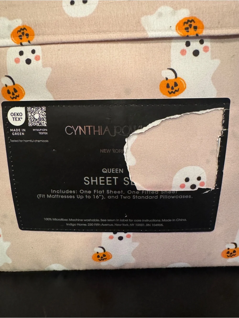 Cynthia Rowley Pink Ghost Print Queen Sheet Set NWT